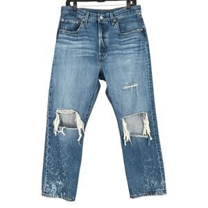 Levi's 501 Blue Distressed Straight Leg Button Fly Jeans Womens‎ 31
